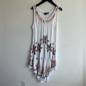 Tropical White Sleeveless  Dress embroidered Romantic Art to Wear